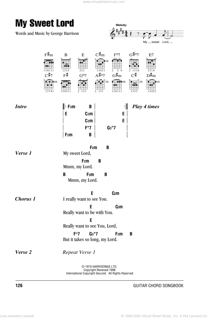 My Sweet Lord sheet music for guitar (chords) by George Harrison, intermediate skill level