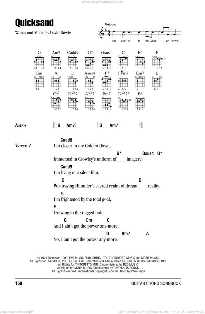 Quicksand sheet music for guitar (chords) by David Bowie, intermediate skill level