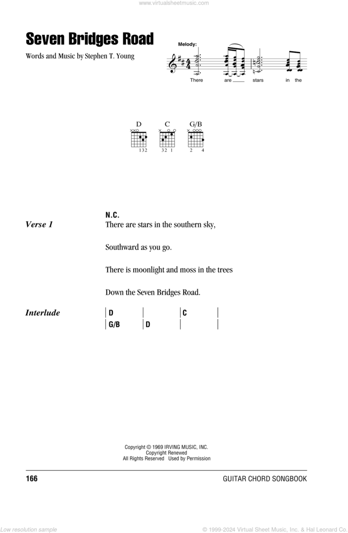 Seven Bridges Road sheet music for guitar (chords) by Stephen T. Young and The Eagles, intermediate skill level