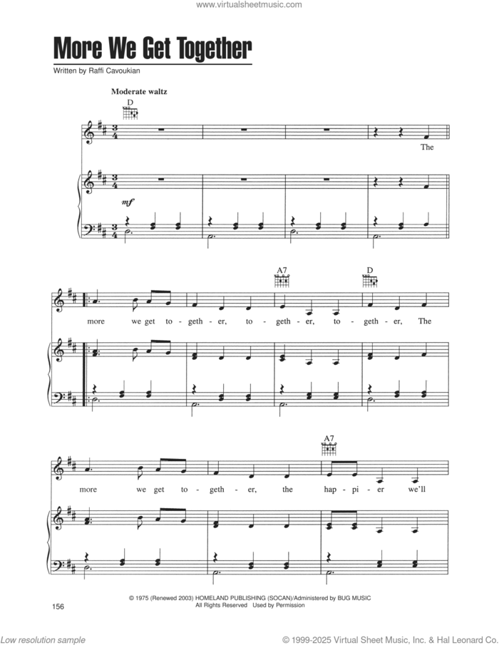 More We Get Together sheet music for voice, piano or guitar by Raffi Cavoukian, intermediate skill level