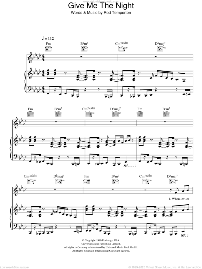Give Me The Night sheet music for voice, piano or guitar by George Benson and Rod Temperton, intermediate skill level