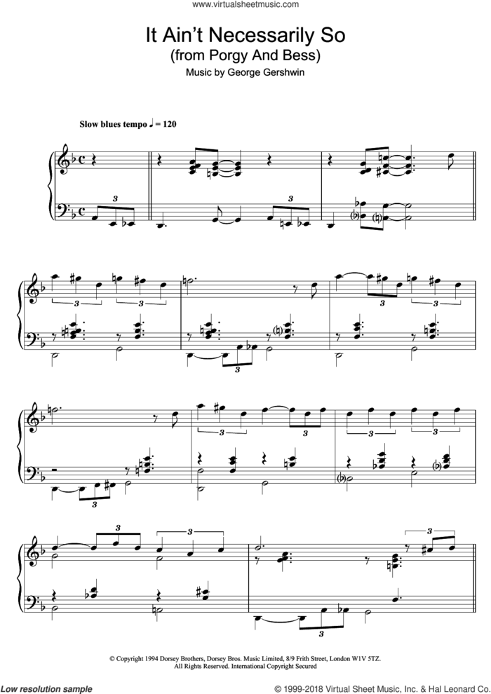 It Ain't Necessarily So (from Porgy And Bess) sheet music for piano solo by George Gershwin, Dorothy Heyward, DuBose Heyward and Ira Gershwin, intermediate skill level
