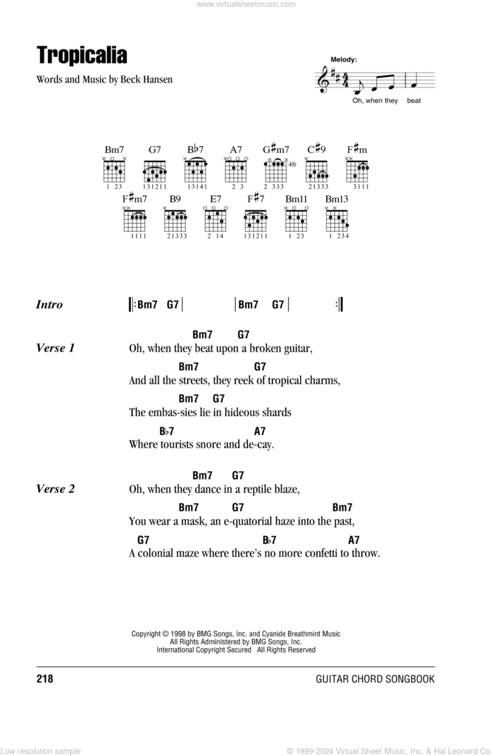 Tropicalia sheet music for guitar (chords) by Beck Hansen, intermediate skill level