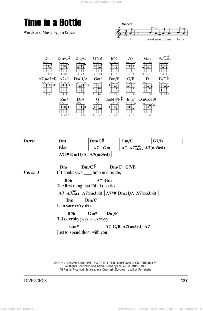 Time In A Bottle sheet music for guitar (chords) by Jim Croce, intermediate skill level