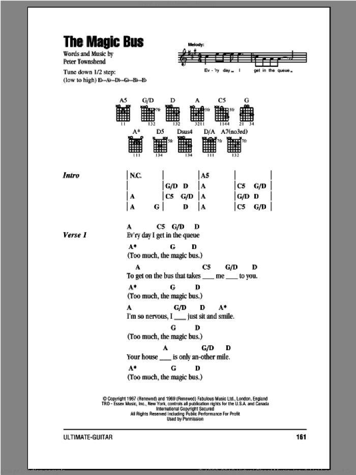 Magic Bus sheet music for guitar (chords) by The Who and Pete Townshend, intermediate skill level