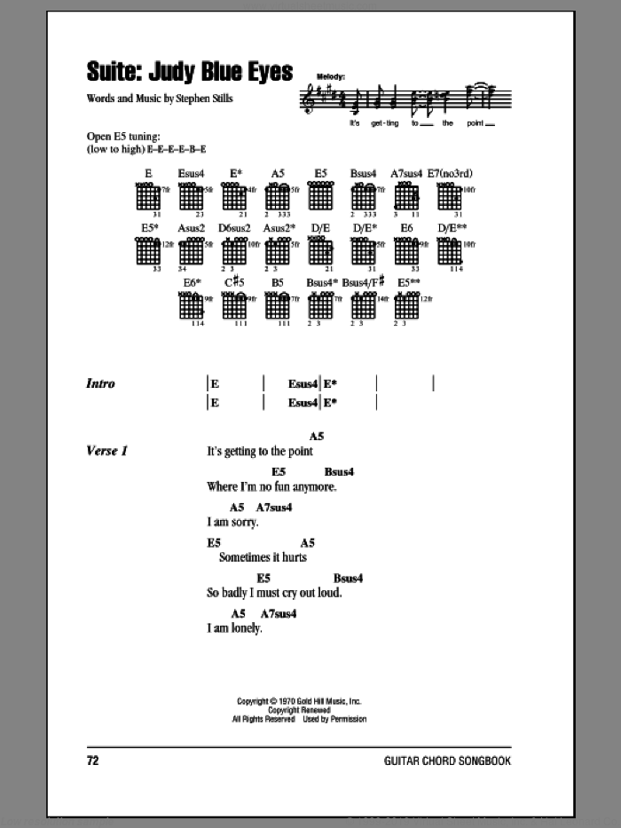 Suite: Judy Blue Eyes sheet music for guitar (chords) by Crosby, Stills & Nash and Stephen Stills, intermediate skill level