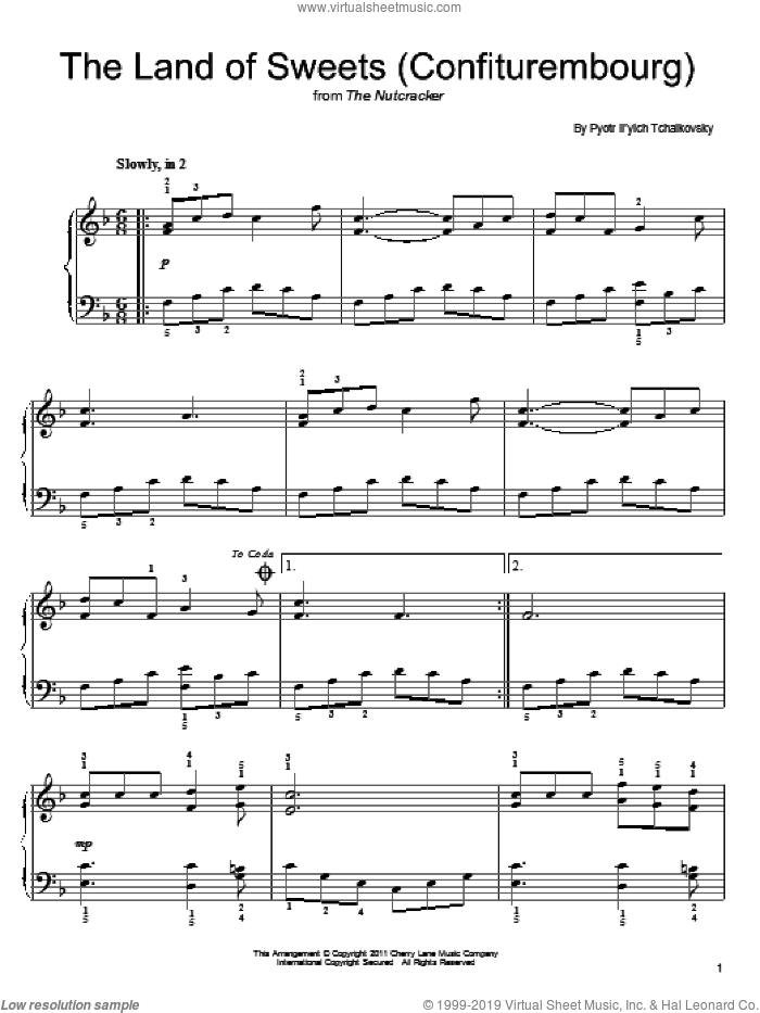 Confiturembourg sheet music for piano solo by Pyotr Ilyich Tchaikovsky, classical score, easy skill level