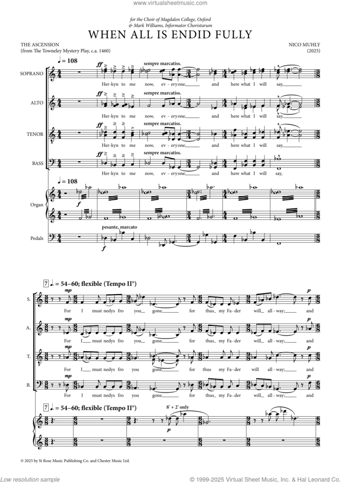 When All is Endid Fully sheet music for choir (SATB: soprano, alto, tenor, bass) by Nico Muhly, classical score, intermediate skill level