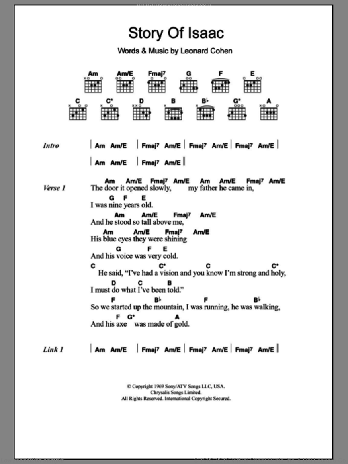 Story Of Isaac sheet music for guitar (chords) by Leonard Cohen, intermediate skill level