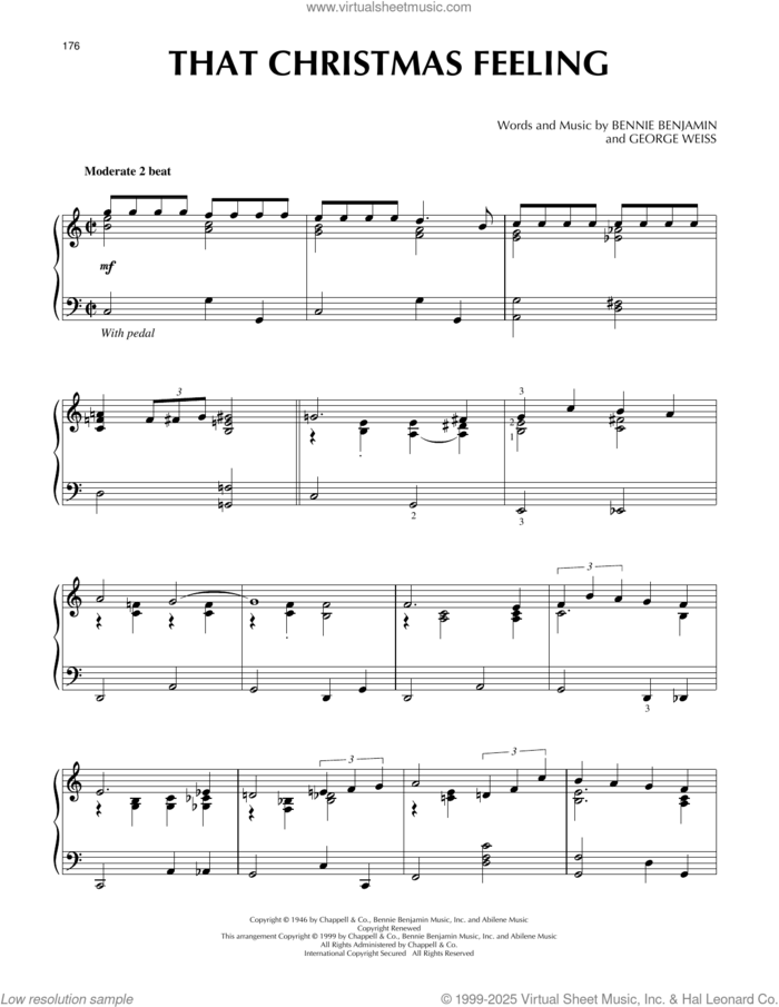 That Christmas Feeling sheet music for piano solo by Bennie Benjamin and George David Weiss, intermediate skill level