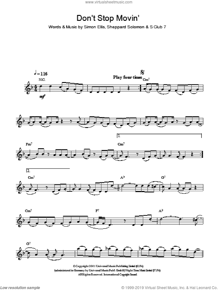 Don't Stop Movin' sheet music for voice and other instruments (fake book) by S Club 7, Sheppard Solomon and Simon Ellis, intermediate skill level