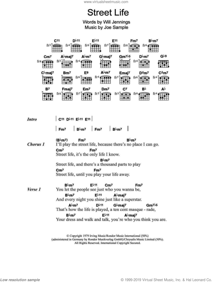 Street Life sheet music for guitar (chords) by The Crusaders, Joe Sample and Will Jennings, intermediate skill level
