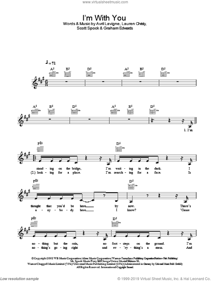 I'm With You sheet music for voice and other instruments (fake book) by Avril Lavigne, Graham Edwards, Lauren Christy and Scott Spock, intermediate skill level
