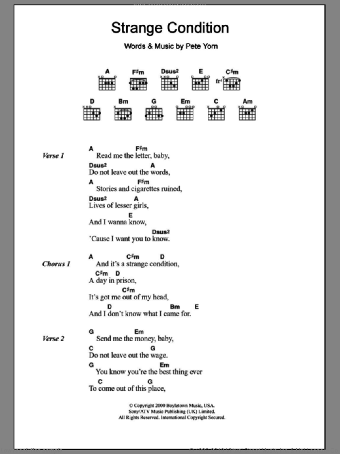 Strange Condition sheet music for guitar (chords) by Pete Yorn, intermediate skill level