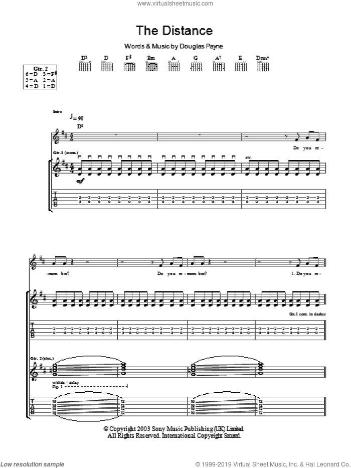 The Distance sheet music for guitar (tablature) by Merle Travis and Douglas Payne, intermediate skill level