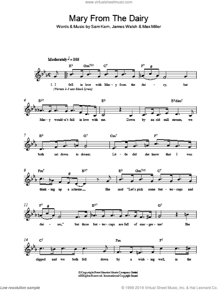 Mary From The Dairy sheet music for voice and other instruments (fake book) by Max Miller, James Walsh and Sam Kern, intermediate skill level