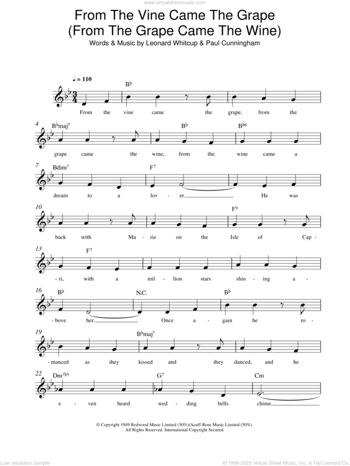 From The Vine Came The Grape (From The Grape Came The Wine) sheet music for voice and other instruments (fake book) by Leonard Whitcup and Paul Cunningham, intermediate skill level