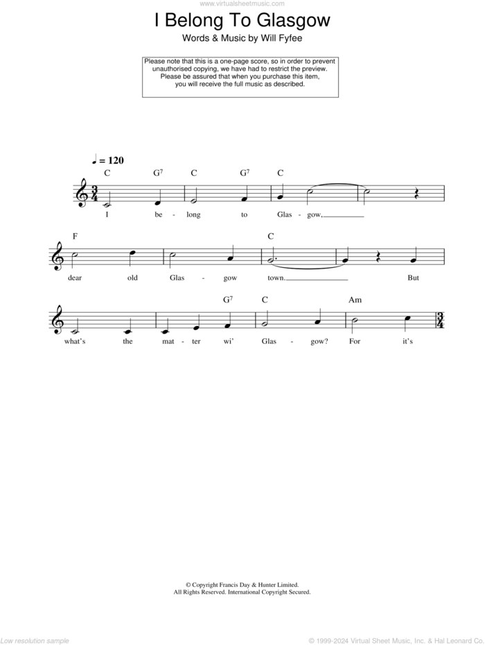 I Belong To Glasgow sheet music for voice and other instruments (fake book) by Will Fyfee, intermediate skill level