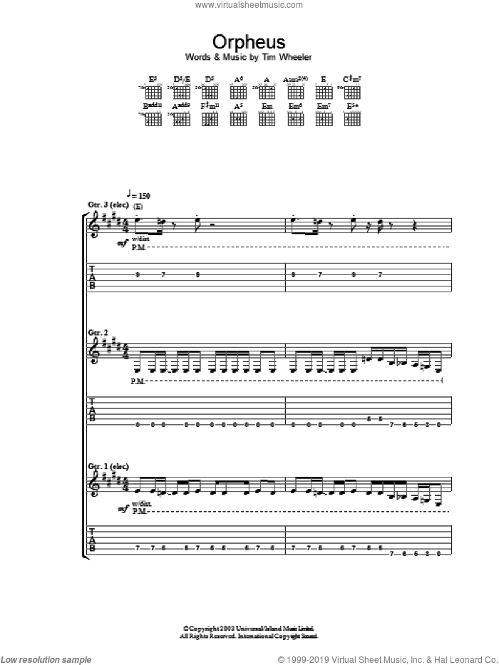 Orpheus sheet music for guitar (tablature) by Tim Wheeler, intermediate skill level