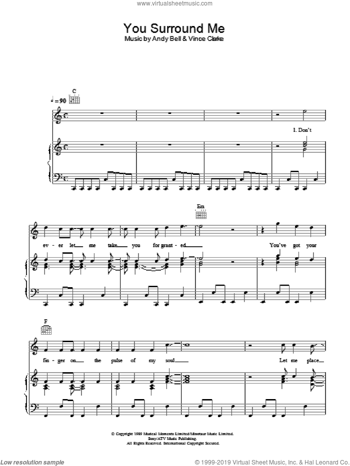 You Surround Me sheet music for voice, piano or guitar by Erasure, Andy Bell and Vince Clarke, intermediate skill level