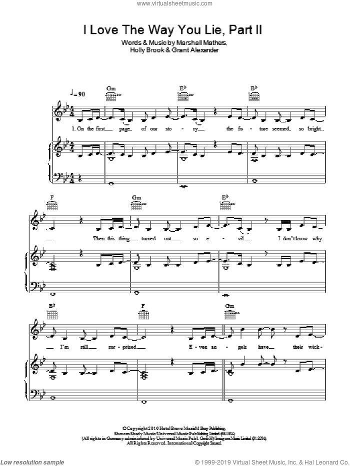 Love The Way You Lie, Pt. 2 sheet music for voice, piano or guitar by Rihanna feat. Eminem, Grant Alexander, Holly Brook and Marshall Mathers, intermediate skill level