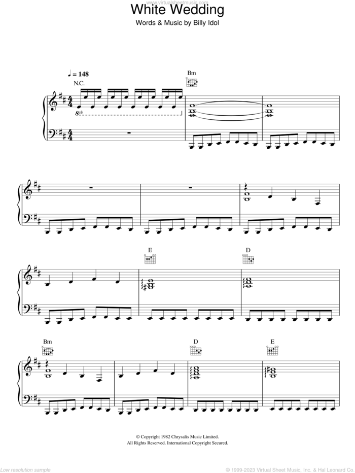 White Wedding sheet music for voice, piano or guitar by Billy Idol, intermediate skill level