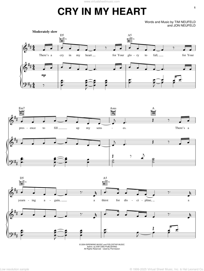 Cry In My Heart sheet music for voice, piano or guitar by Starfield, Jon Neufeld and Tim Neufeld, intermediate skill level