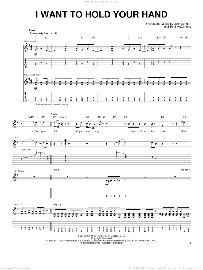 I Want To Hold Your Hand, (easy) sheet music for guitar solo (chords) by The Beatles, John Lennon and Paul McCartney, easy guitar (chords)