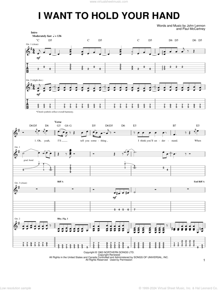 I Want To Hold Your Hand, (easy) sheet music for guitar solo (chords) by The Beatles, John Lennon and Paul McCartney, easy guitar (chords)