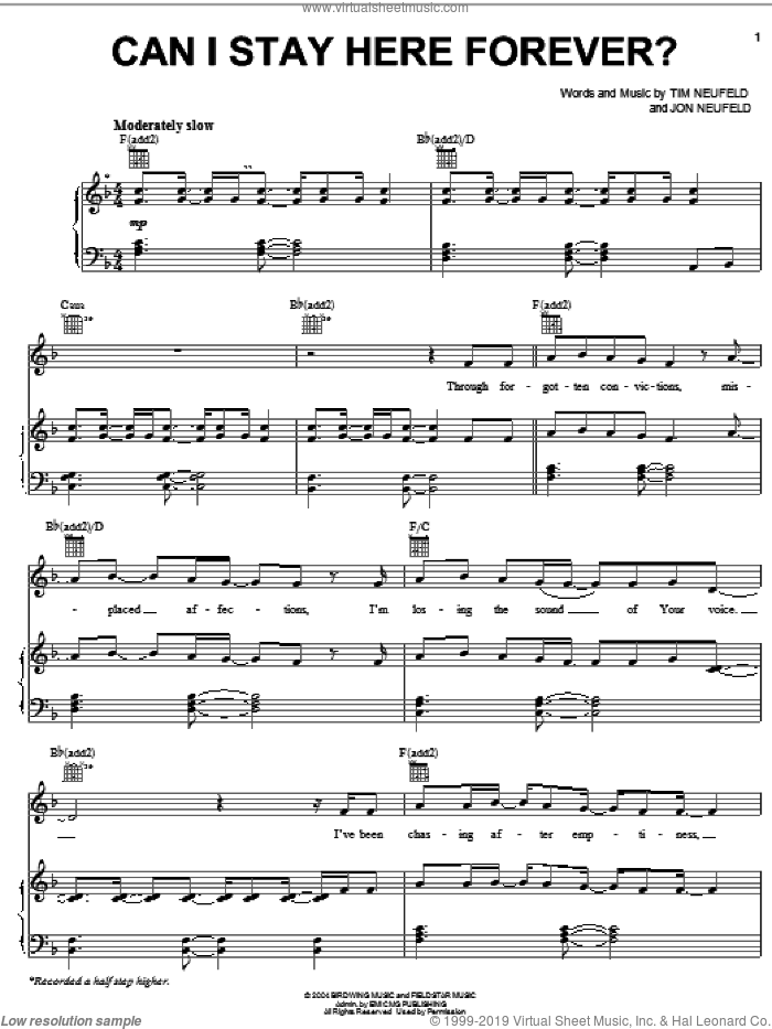 Can I Stay Here Forever? sheet music for voice, piano or guitar by Starfield, Jon Neufeld and Tim Neufeld, intermediate skill level