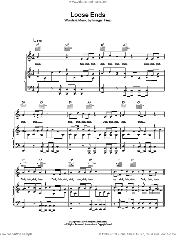 Loose Ends sheet music for voice, piano or guitar by Imogen Heap, intermediate skill level