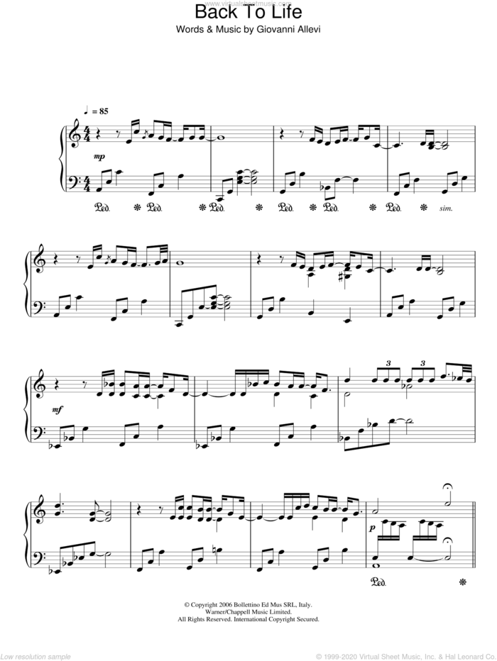 Back To Life sheet music for piano solo by Giovanni Allevi, classical score, intermediate skill level