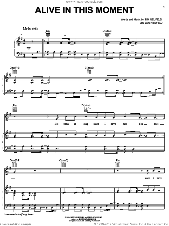 Alive In This Moment sheet music for voice, piano or guitar by Starfield, Jon Neufeld and Tim Neufeld, intermediate skill level