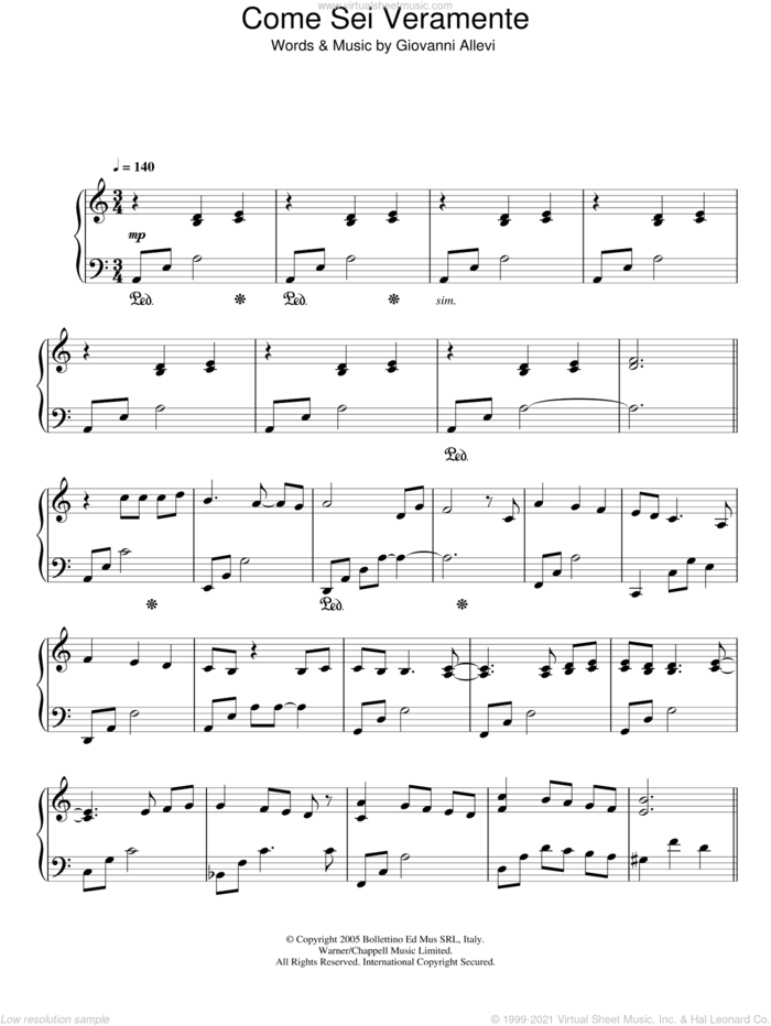 Come Sei Veramente sheet music for piano solo by Giovanni Allevi, classical score, intermediate skill level