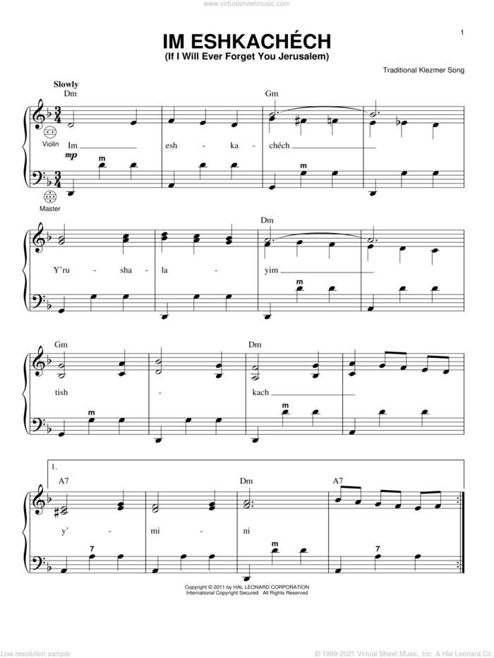 Im Eshkachech (If I Will Ever Forget You Jerusalem) sheet music for accordion by Traditional Klezmer Song, intermediate skill level