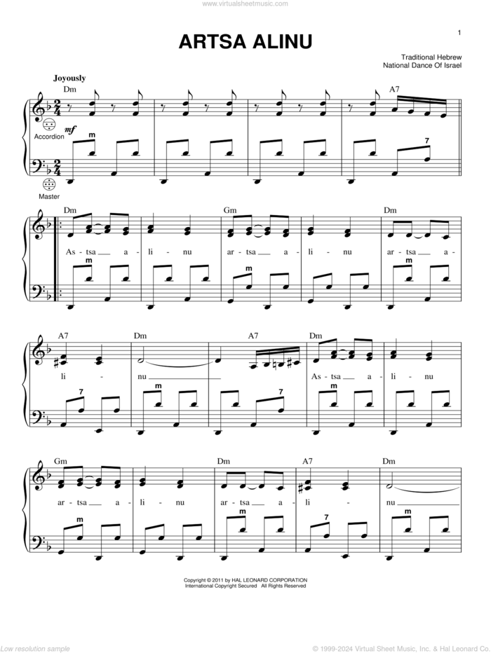 Artsa Alinu sheet music for accordion, intermediate skill level