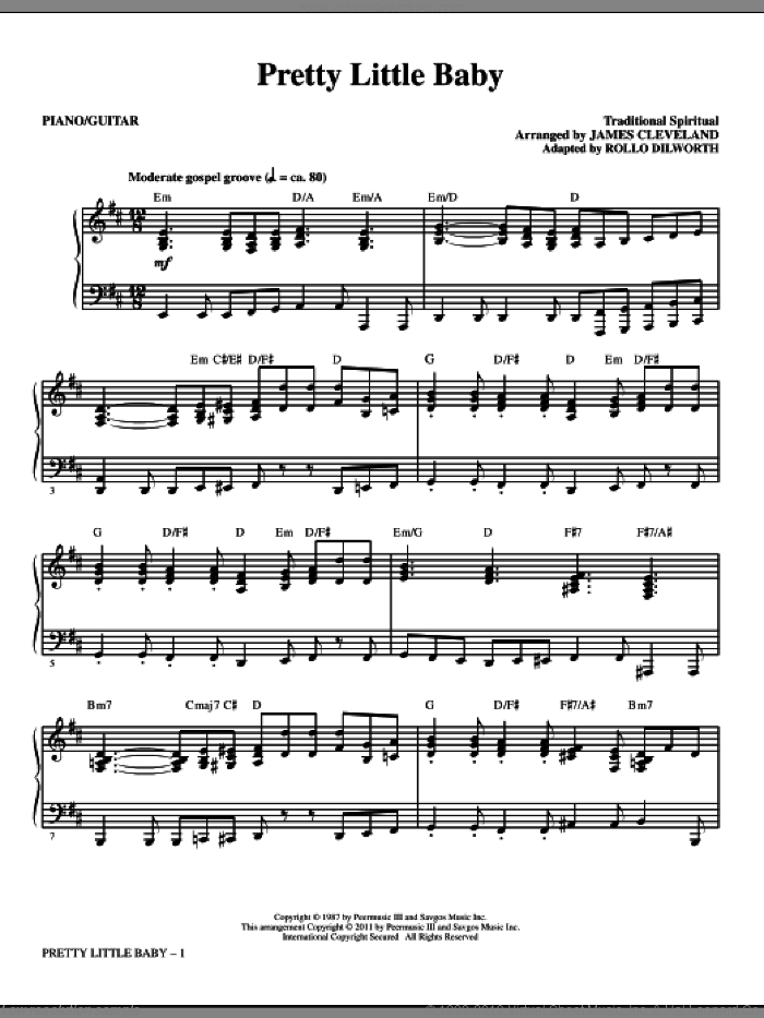 Pretty Little Baby sheet music for orchestra/band (piano/guitar) by Rollo Dilworth, James Cleveland and Miscellaneous, intermediate skill level
