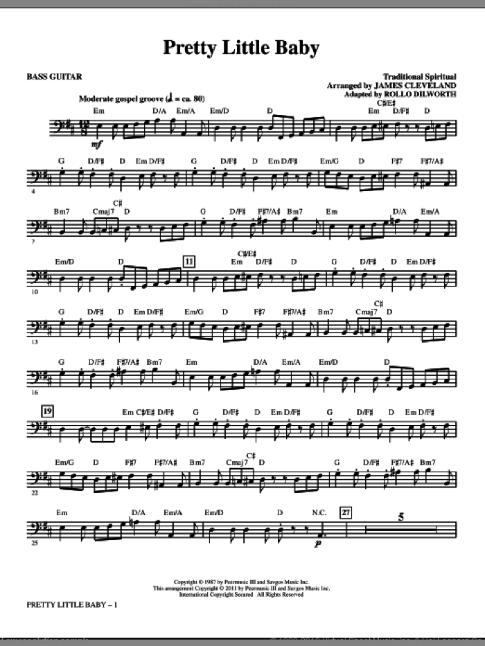Pretty Little Baby sheet music for orchestra/band (bass guitar) by Rollo Dilworth, James Cleveland and Miscellaneous, intermediate skill level