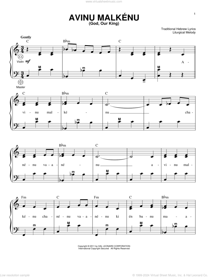 Avinu Malkenu (God, Our King) sheet music for accordion  and Liturgical Melody, intermediate skill level