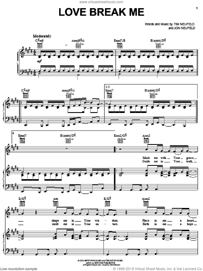 Love Break Me sheet music for voice, piano or guitar by Starfield, Jon Neufeld and Tim Neufeld, intermediate skill level