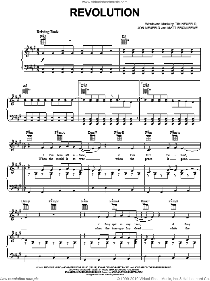 Revolution sheet music for voice, piano or guitar by Starfield, Jon Neufeld, Matt Bronleewe and Tim Neufeld, intermediate skill level