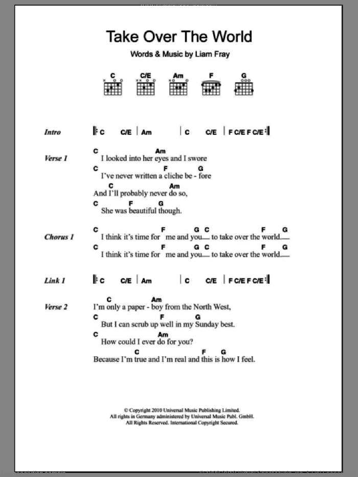 Take Over The World sheet music for guitar (chords) by The Courteeners and Liam Fray, intermediate skill level