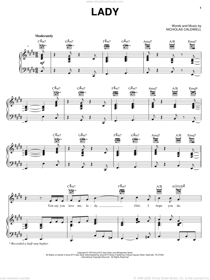 Lady sheet music for voice, piano or guitar by The Whispers and Nicholas Caldwell, intermediate skill level