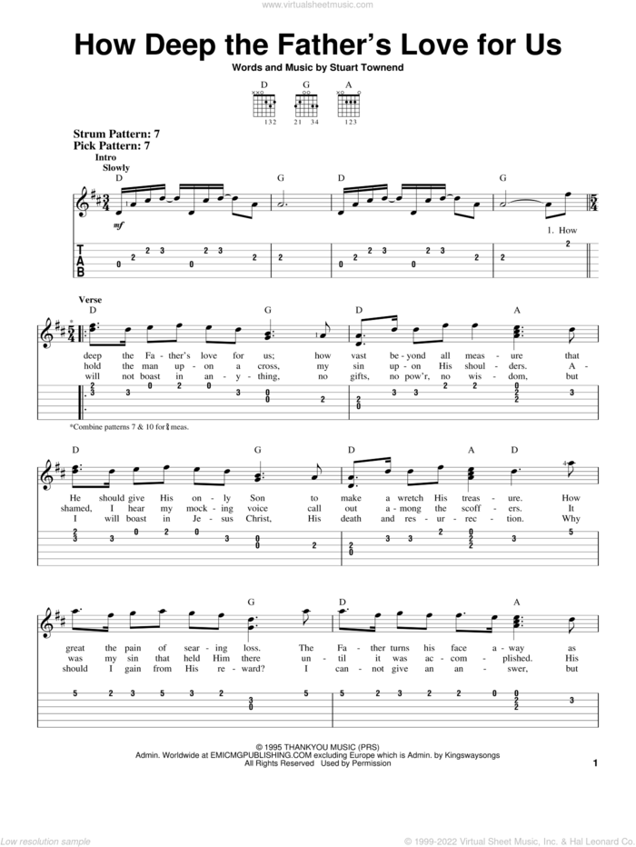 How Deep The Father's Love For Us sheet music for guitar solo (easy tablature) by Stuart Townend, Nichole Nordeman, Phillips, Craig & Dean and Sarah Sadler, easy guitar (easy tablature)