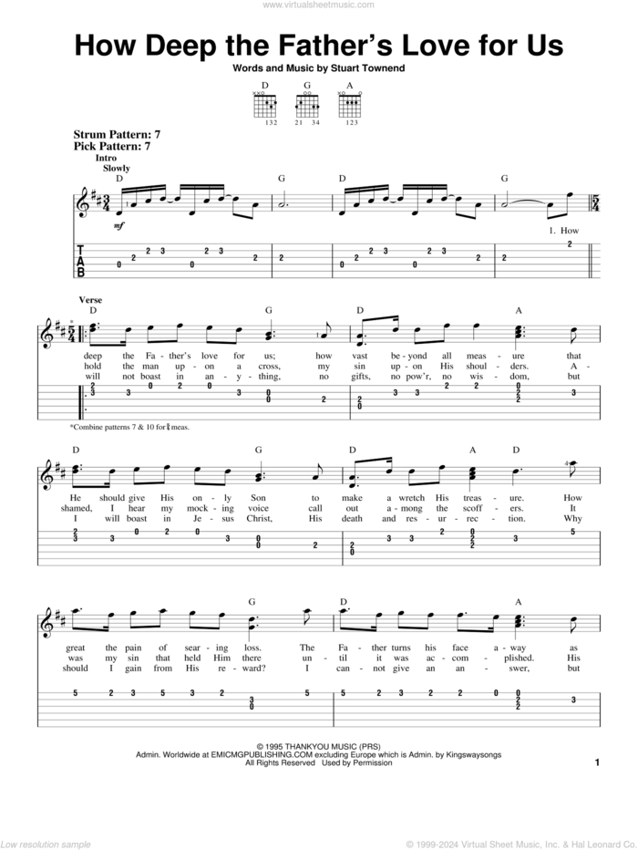 How Deep The Father's Love For Us sheet music for guitar solo (easy tablature) by Stuart Townend, Nichole Nordeman, Phillips, Craig & Dean and Sarah Sadler, easy guitar (easy tablature)