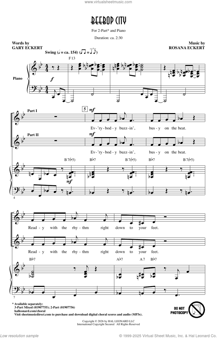 Beebop City sheet music for choir (2-Part) by Gary Eckert and Rosana Eckert, intermediate duet