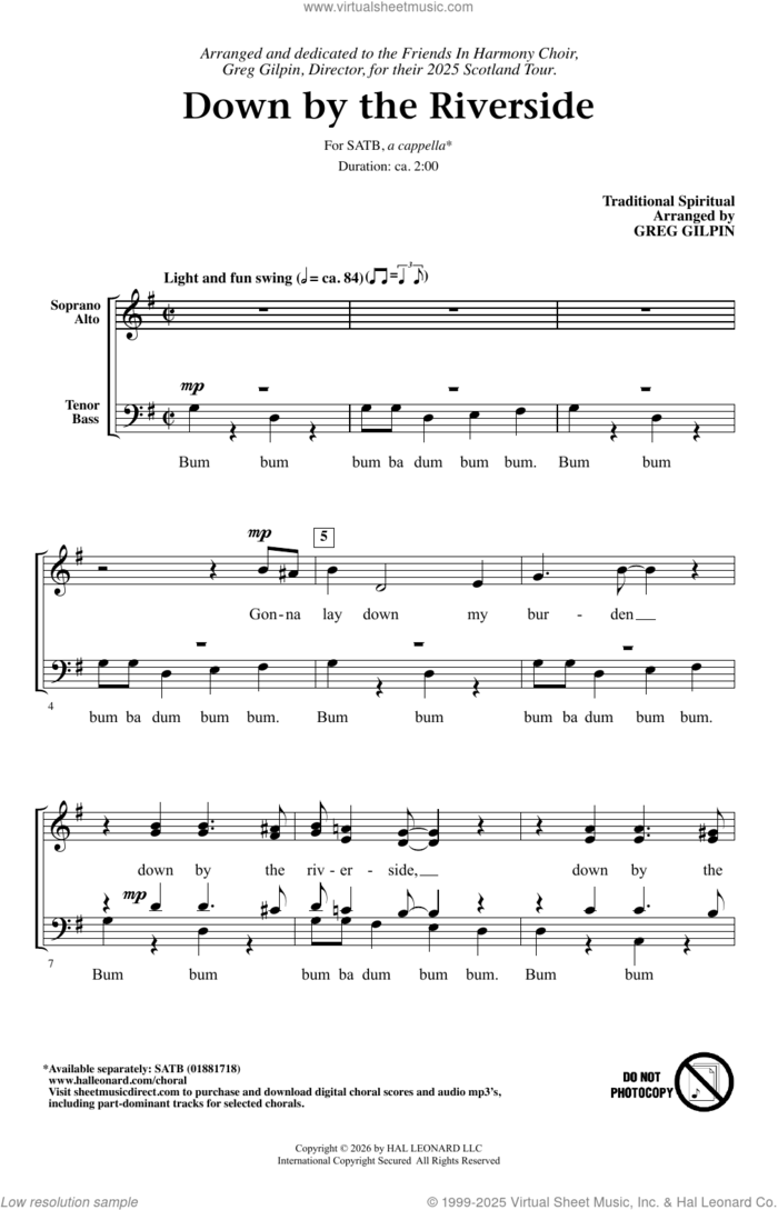 Down By The Riverside (arr. Greg Gilpin) sheet music for choir (SATB: soprano, alto, tenor, bass)  and Greg Gilpin, intermediate skill level
