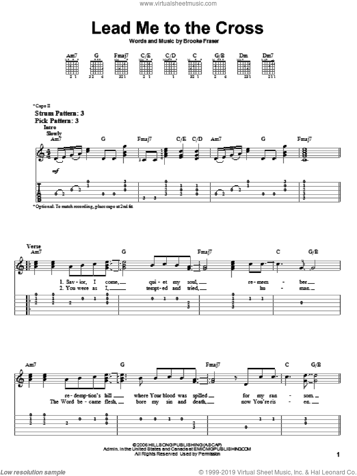 Lead Me To The Cross sheet music for guitar solo (easy tablature) by Hillsong United and Brooke Fraser, easy guitar (easy tablature)
