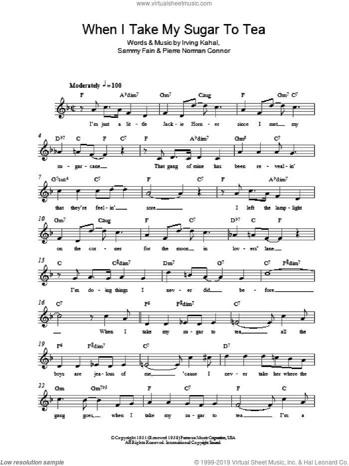 When I Take My Sugar To Tea sheet music for voice and other instruments (fake book) by Sammy Fain, Irving Kahal and Pierre Norman Connor, intermediate skill level