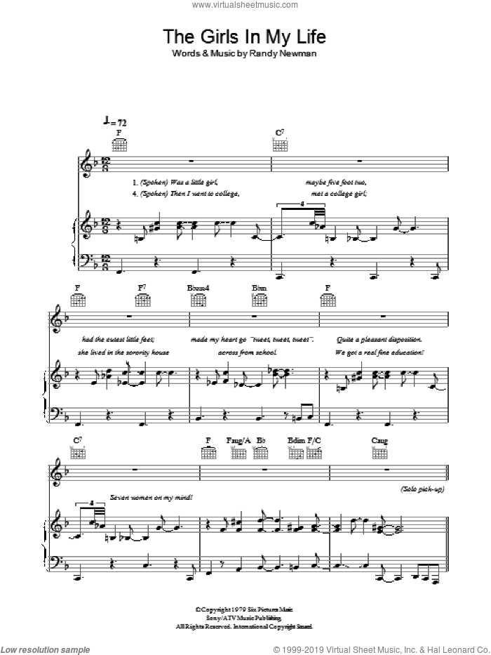 The Girls In My Life sheet music for voice, piano or guitar by Randy Newman, intermediate skill level